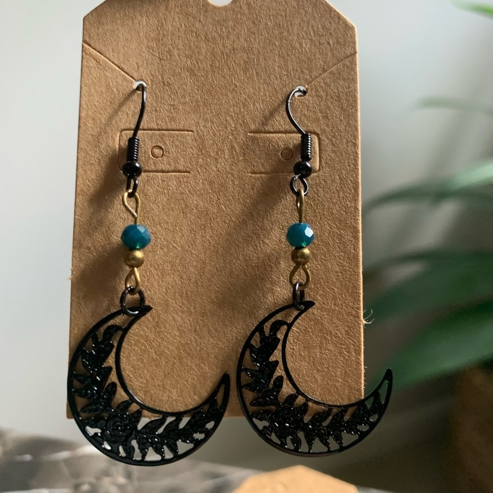 16A. Handmade Black Crescent Moon Earrings